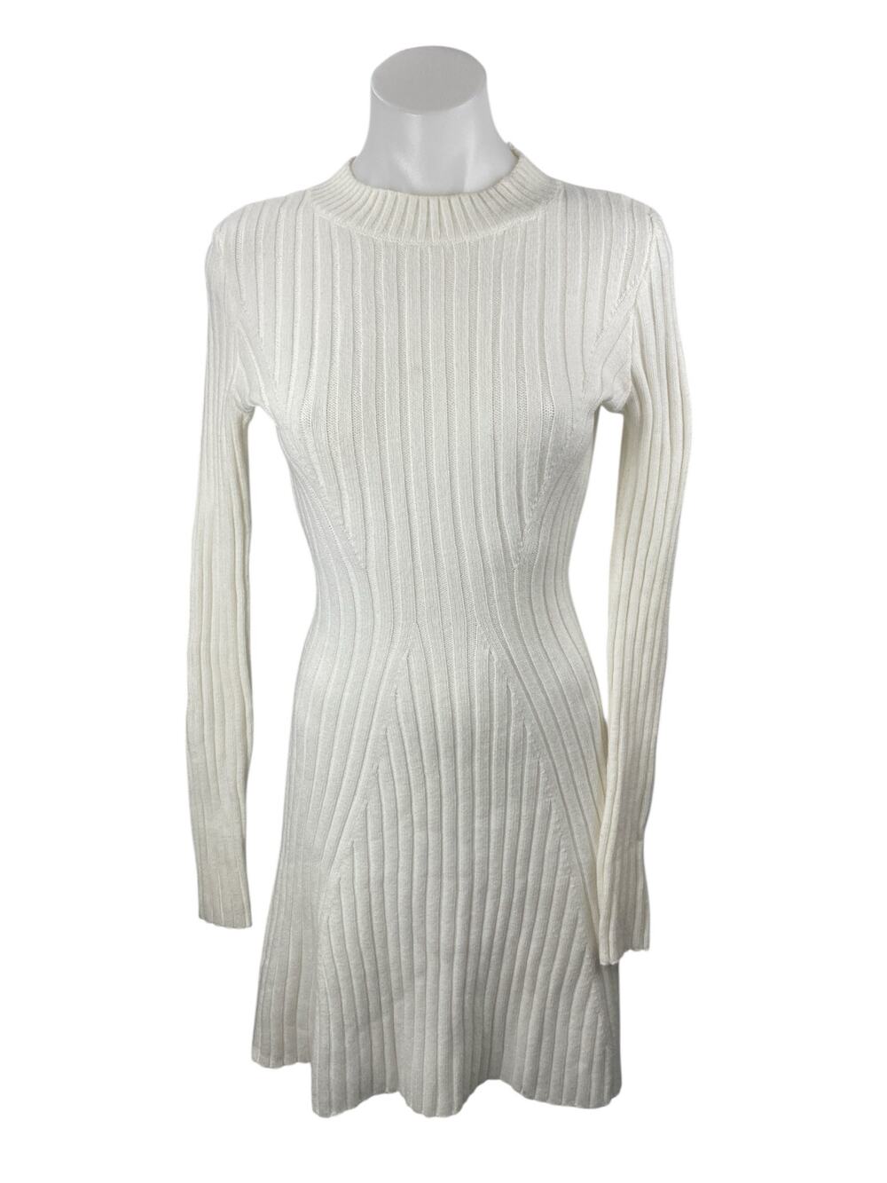 Hollister White Rib Knit Long Sleeve Mock Neck Ribbed Knit Mini A Line Dress S
